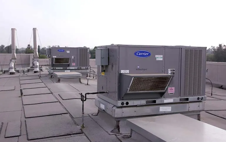 Packaged rooftop HVAC unit on a flat commercial roof